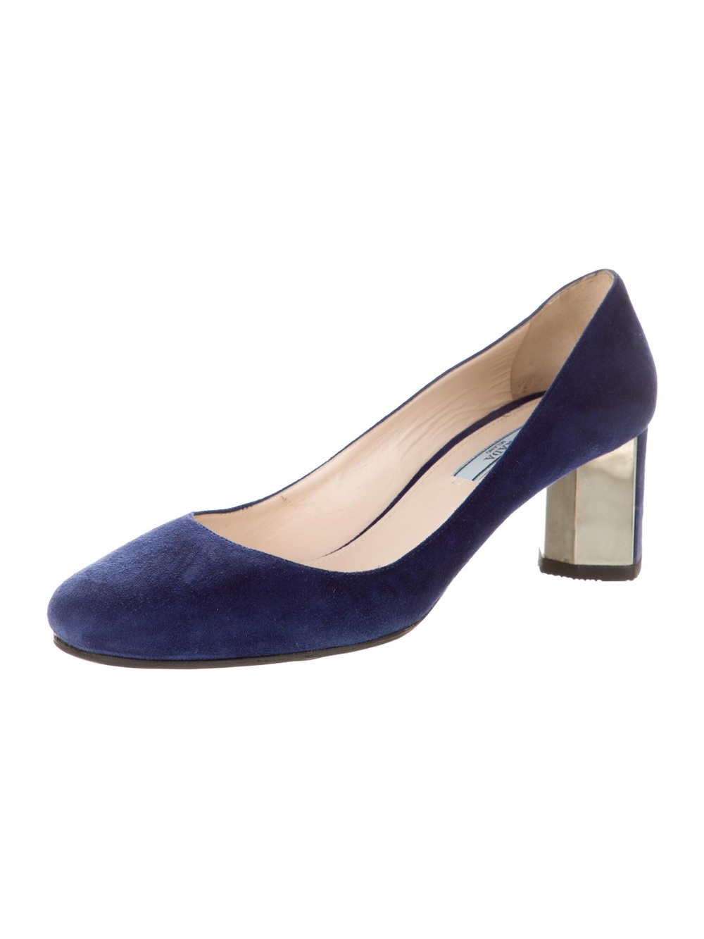 Prada Navy Suede Mid Block Heel Pump